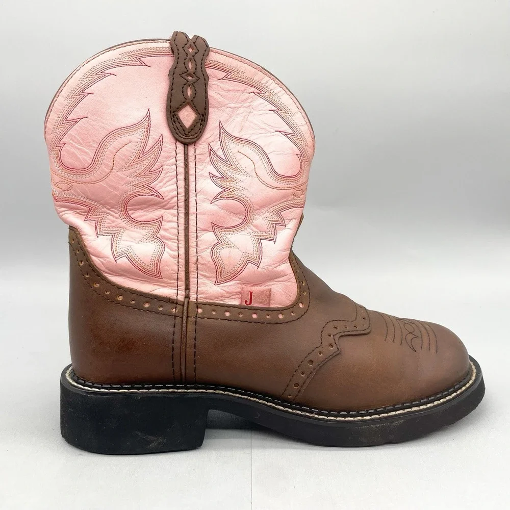 Justin Womens 8.5B Nuri Gypsy Western Boots Shoes Pink Brown Cowgirl Work Ranch